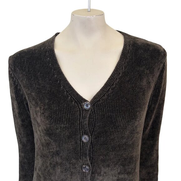 CP SHADES Button Front V-neck Ribbed Chenille Cardigan in Dark Brown SZ S - Picture 2 of 10